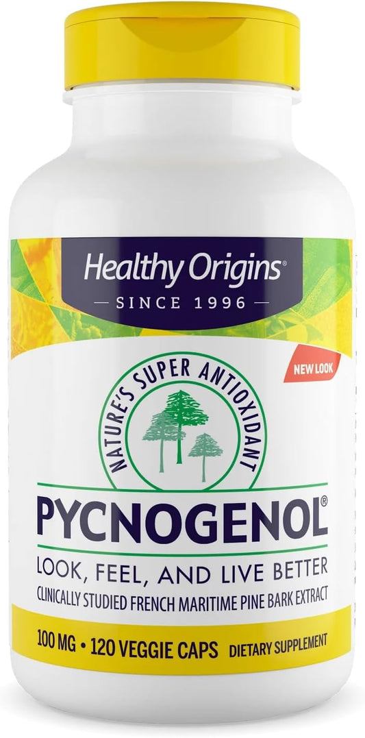 Healthy Origins Pycnogenol 100 mg, 120 Veggie Capsules - 100% Clinically Studied French Maritime Pine Bark Extract